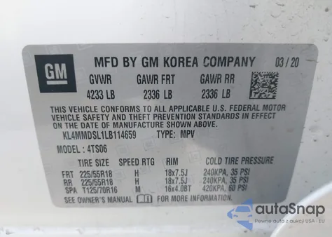 2020 Buick Encore Gx Fwd Select z USA, uszkodzony, nr VIN KL4MMDSL1LB114659